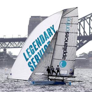 appliancesonline.com.au approaches the bottom mark on lap two of the course photo copyright Frank Quealey /Australian 18 Footers League http://www.18footers.com.au taken at  and featuring the  class