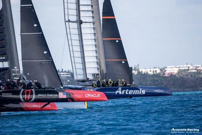 Artemis Racing and AC45 Turbo together with Oracle team USA © Sander van der Borch / Artemis Racing