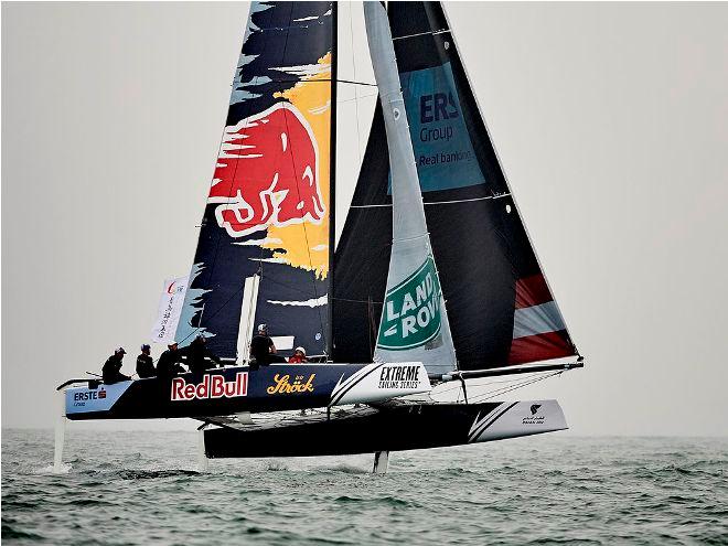 Red Bull Sailing Team in action during day four of racing in Qingdao, China. The team finished in third for the second Act. &copy; Aitor Alcalde Colomer