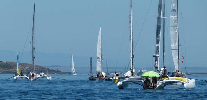Trimarans with human-powered propulsion are a weapon of choice for the R2AK © Race to Alaska