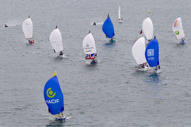 Skipper Macif co-skippered by Yoann Richomme and Charlie Dalin take an early lead on the fleet. © Alexis Courcoux