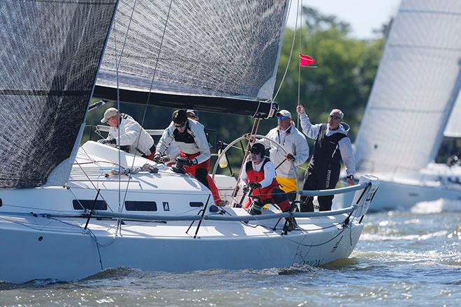 Paul Milo’s J/122 Orion (from Leesburg, VA) charges up the Wando River on the first-ever Wando Reach course at Sperry Charleston Race Week © Tim Wilkes