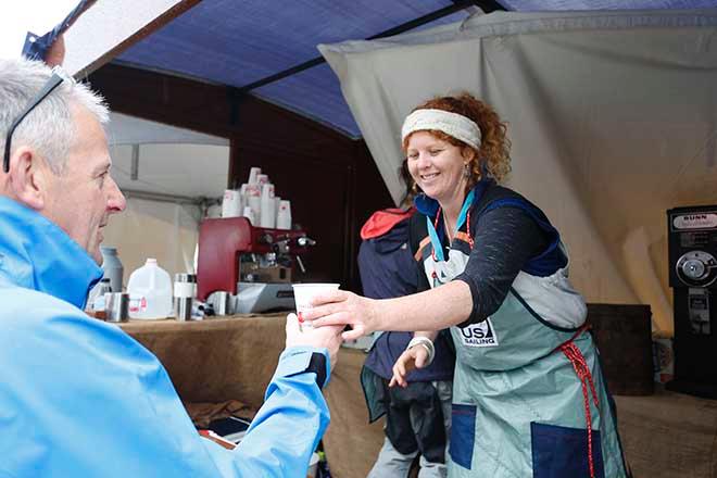 US Sailing’s Buzz Bar has become a welcome feature for SCRW, providing thick espresso and a light morning chat about membership in sailing’s governing body. © Tim Wilkes
