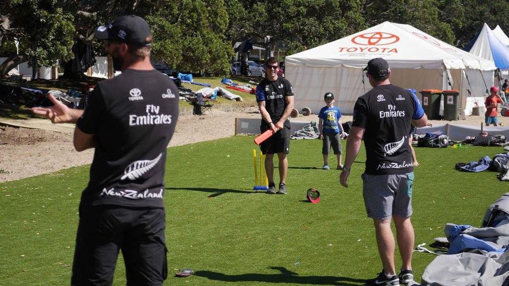 Emirates Team New Zealand's Carlo Huisman and team play some cricket with some young fans - Emirates Team NZ at the Toyota NZ Optimist Nationals © Hamish Hooper/Emirates Team NZ http://www.etnzblog.com