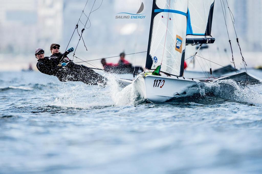 Erica Dawson and Ellie Copeland (NZL) - Day 5, 49er and 49erFX European Championships, Barcelona, Spain ©  Jesus Renedo / Sailing Energy http://www.sailingenergy.com/