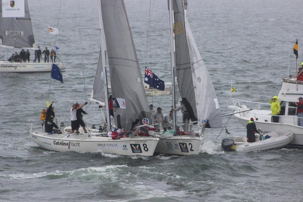 Umpire caught in an awkward position - Semi-Finals, 2016 Congressional Cup © Long Beach Yacht Club http://www.lbyc.org