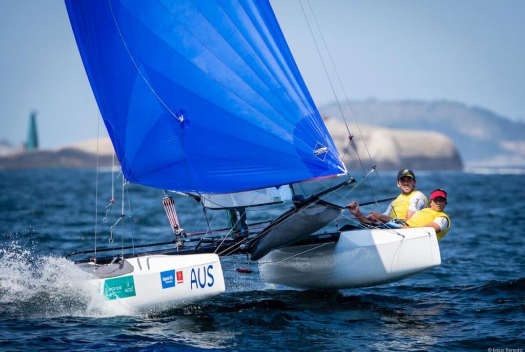 Jason Waterhouse will swap the helm of a Nacra 17 for an America's Cup team berth ©  Jesus Renedo / Sailing Energy http://www.sailingenergy.com/