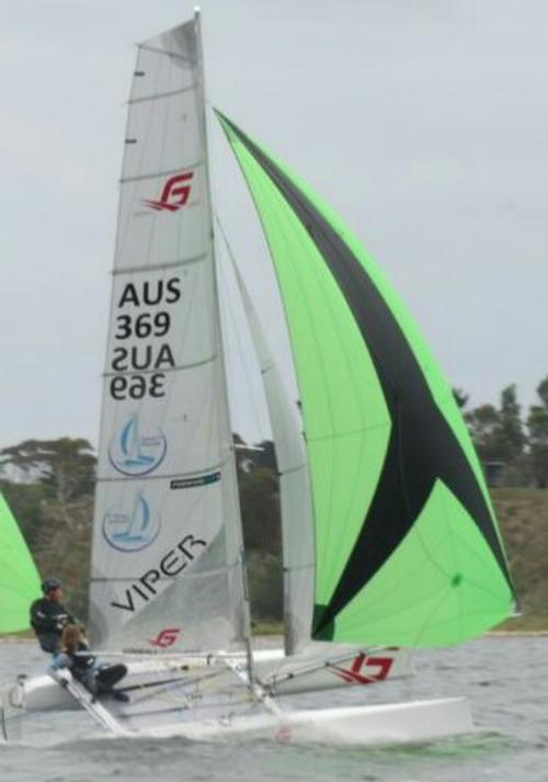 Team Challands/Rietman in flight - F16 Catamaran 2016 Australian Titles © AVCA/F16