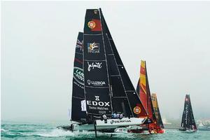 Sail Portugal up on their foils during day four of racing in Qingdao, who finished in fifth for Act two. photo copyright Aitor Alcalde Colomer taken at  and featuring the  class