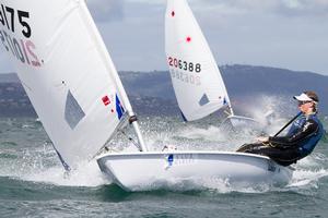 Hamish Fleetwood in front and Casey Imeneo light up their Laser Radials. - Victorian Junior and Youth Championships photo copyright  Alex McKinnon Photography http://www.alexmckinnonphotography.com taken at  and featuring the  class