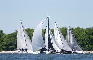 Hailing from San Francisco Bay, Pete Wagner’s Skeleton Key (far right) certainly had the key to boatspeed in the J/111 class, winning all four races of Sperry Charleston Race Week 2016 photo copyright Tim Wilkes taken at  and featuring the  class
