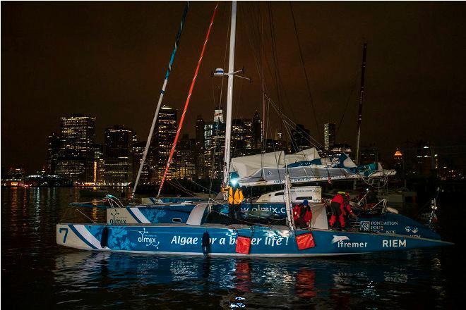 Pierre Antoine celebrates his podium position - The Transat bakerly © Amory Ross http://www.amoryross.com