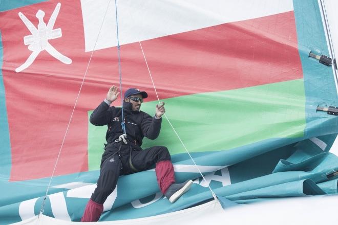 The Seven Star Round Britain and Ireland, race start. Cowes. Isle of Wight. The Oman Sail MOD70 trimaran in action, skippered by Sidney Gavignet (FRA) © Lloyd Images