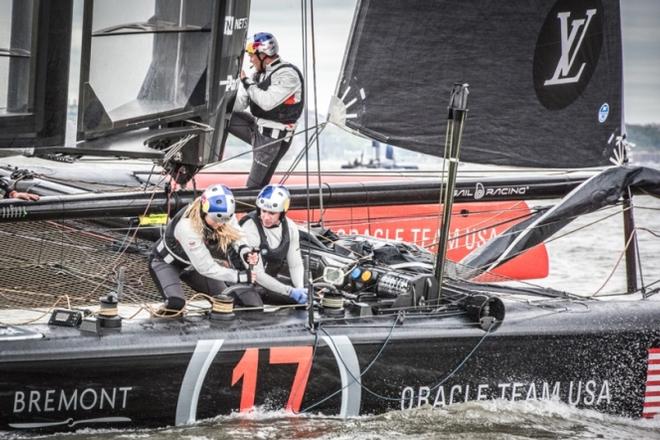 Lindsey Vonn hard at work with Oracle Team USA - 2016 America's Cup World Series © Sam Greenfield/Ricardo Pinto/Red Bull Content Pool