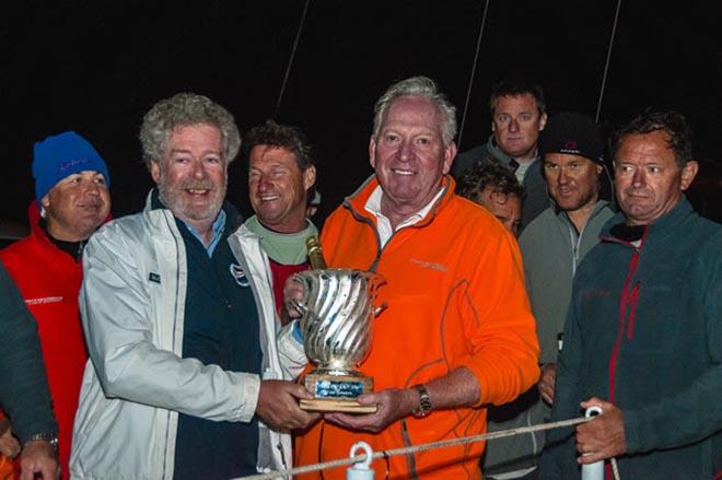 Rambler 88 owner George David receives the Volcano Race line honours trophy from IMA Secretary General Andrew McIrvine.  © Gianluca di Fazio/IMA