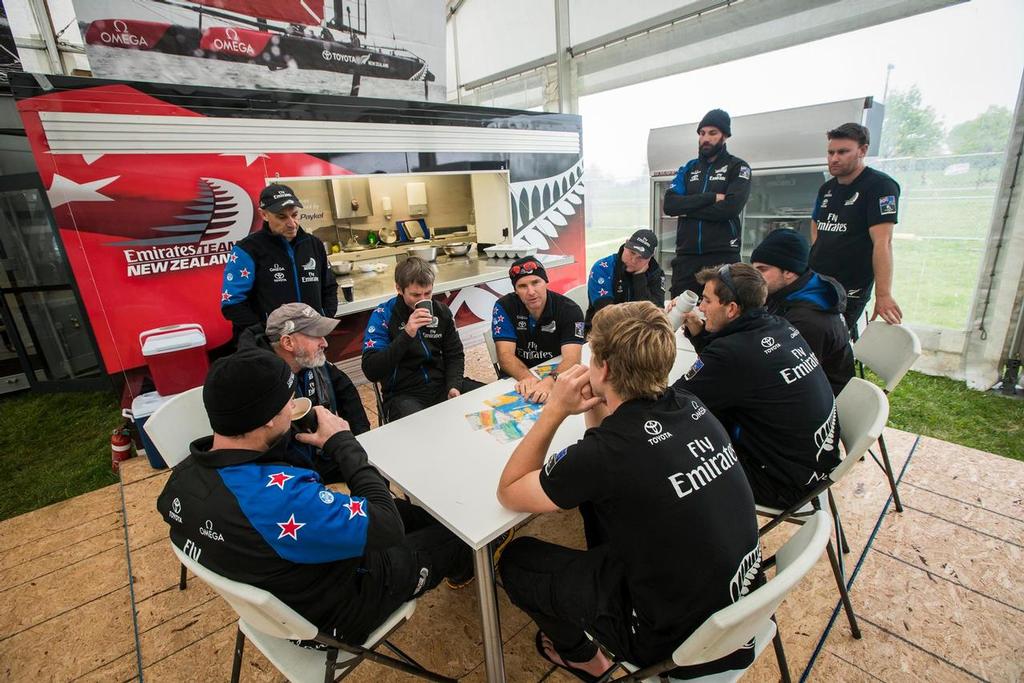 Emirates Team New Zealand prepare for the first official day of competition at the Louis Vuitton America's Cup World Series New York brings light and variable winds to the Hudson River where no races are completed © Emirates Team New Zealand http://www.etnzblog.com