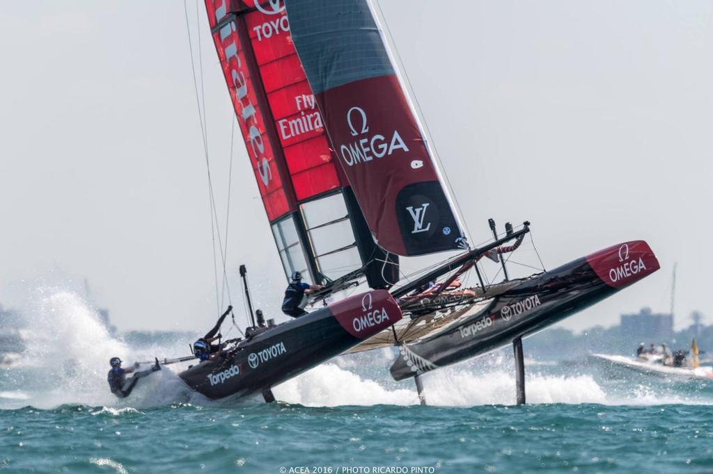 Skipper Peter Burling heads overboard - Louis Vuitton America’s Cup World Series Chicago - Practice Day © Americas Cup Media www.americascup.com