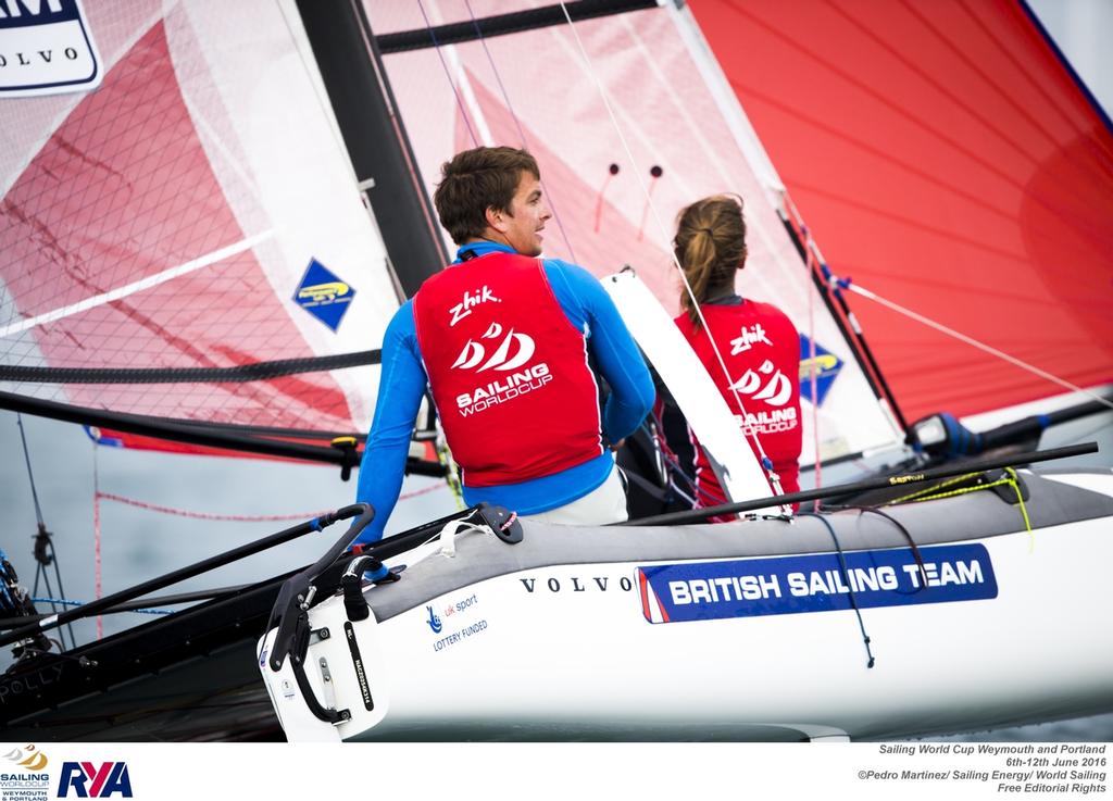 Ben Saxton and Nicola Groves (Nacra 17) - Sailing World Cup Weymouth and Portland, Day 4 photo copyright ISAF Sailing World Cup taken at  and featuring the  class