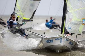 49er fleet in action on day one - 2016 Delta Lloyd Regatta photo copyright Delta Lloyd Regatta - Sander van der Borch http://www.sandervanderborch.com taken at  and featuring the  class