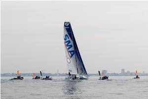 Paul Meilhat (SMA) crossed the finish line off Les Sables - 2016 New York–Vendée Transatlantic Race photo copyright Benoit Stichelbaut / Sea&Co taken at  and featuring the  class