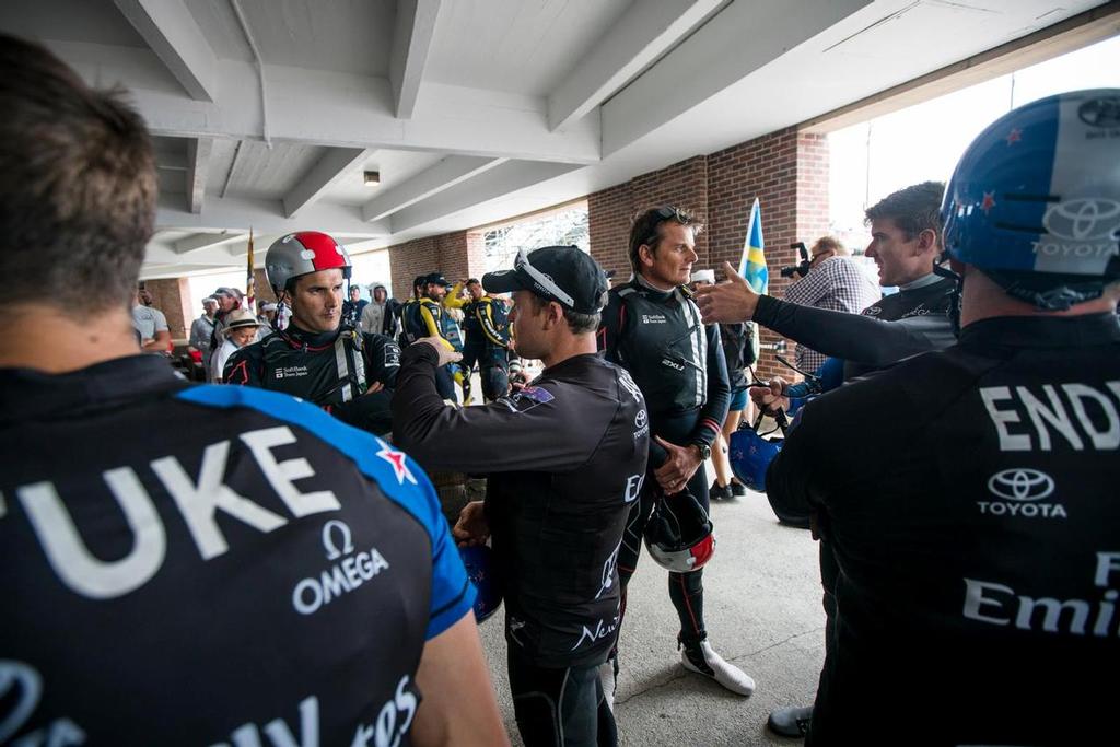 Mixed zone for the sailing teams - Louis Vuitton America’s Cup World Series Chicago - Day 2 © Emirates Team New Zealand http://www.etnzblog.com