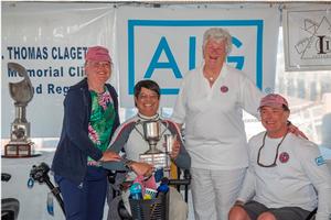 Aaron Wong Sing winner of the Nick Scandone trophy with Audrey Kobayashi and Tim Ripley and Judy McLennan photo copyright  Billy Black / Clagett Regatta taken at  and featuring the  class