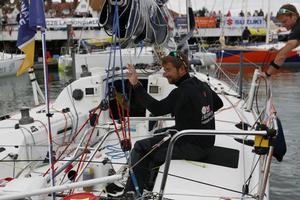 Andrew Baker waves goodbye to his friends and family as he departs for Paimpol. - Solitaire Bompard Le Figaro photo copyright Artemis Offshore Academy taken at  and featuring the  class
