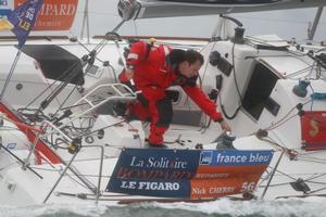 Nick Cherry races over the startline in Cowes. - Solitaire Bompard Le Figaro photo copyright Artemis Offshore Academy taken at  and featuring the  class