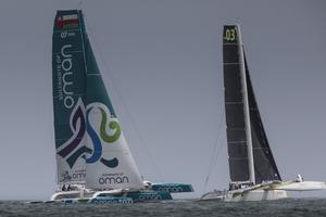 Sultanate of Oman MOD70 trimaran skippered by Sidney Gavignet (FRA) with team mates Damian Foxall (IRL) and Fahad Al Hasni (OMA), Jean Luc Nelias (FRA - 2016 Volvo Round Ireland Race photo copyright Lloyd Images taken at  and featuring the  class