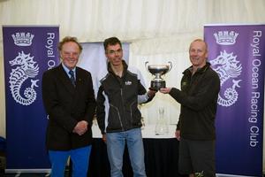 RORC Commodore, Michael Boyd with joint RORC IRC National Championship trophy winners, Benoit D'halluin, helmsman of Dunkerque - Les Dunes de Flandre and Adam Gosling, owner/driver of Yes! photo copyright Rick Tomlinson / RORC http://www.rorc.org taken at  and featuring the  class