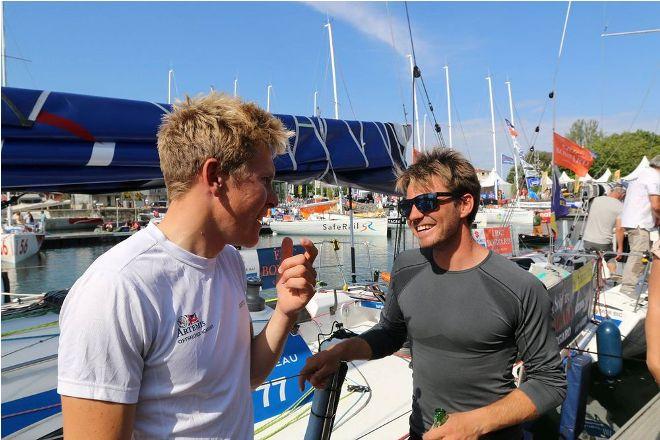 Rookie winner Will Harris talks through the race with his closet competitor and Rookie runner-up Pierre Quiroga. &copy; Artemis Offshore Academy