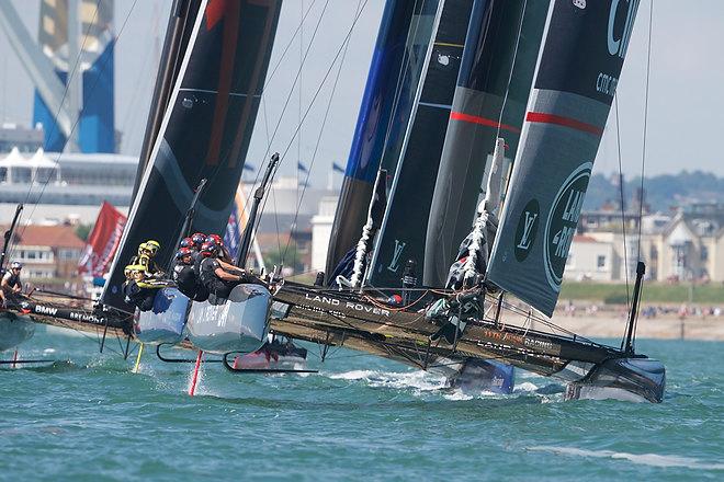 Land Rover BAR leads - America’s Cup World Series Portsmouth - Race Day 1, July 23, 2016 © Ingrid Abery http://www.ingridabery.com