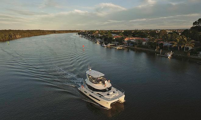 The Aquila 44 gliding along in displacement mode © Multihull Central