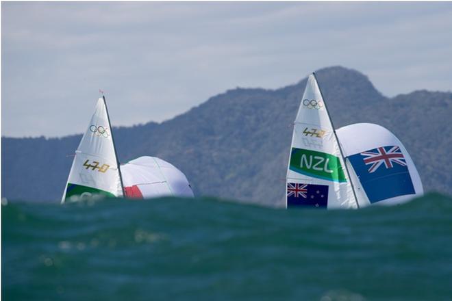 French and New Zealand 470 World Champions get to use a gold 470 logo - Rio Olympics © Matias Capizzano http://www.capizzano.com