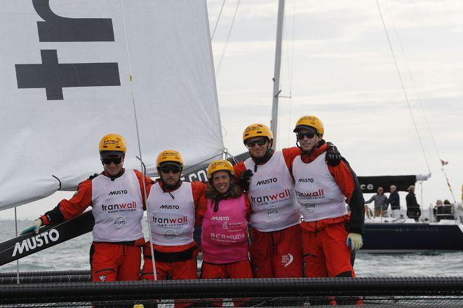 Skipper Steve Thomas, Torvar Mirsky, Alex Landwehr, Matt Haslam and the Magenta Project’s Libby Greenhalgh aboard Tranwall in the Artemis Challenge. © Lloyd Images