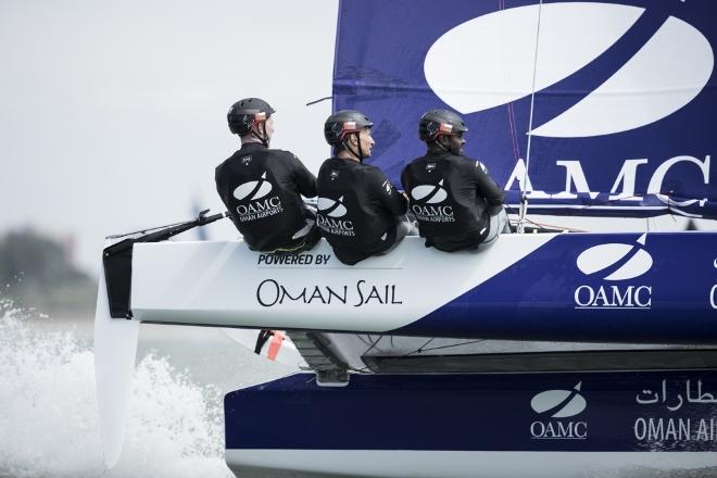 Dunkerque. France. 8th July 2016. The Tour de France a la Voile 2016 - 'DIAM 24' Oman Airports by Oman Sail skippered by Stevie Morrison (GBR) with Thierry Douillard (FRA), Abdulhaman Al Mashari (OMA) and Ali Al Balushi (OMA). Shown here in action during the long distance coastal race © Lloyd Images
