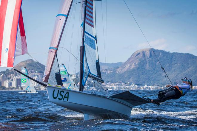 Paris Henken (Coronado, Calif.) and Helena Scutt (Kirkland, Wash.), had a scoreline of  14, 5, 1, 4 in the 49erFX © Daniel Forster http://www.DanielForster.com