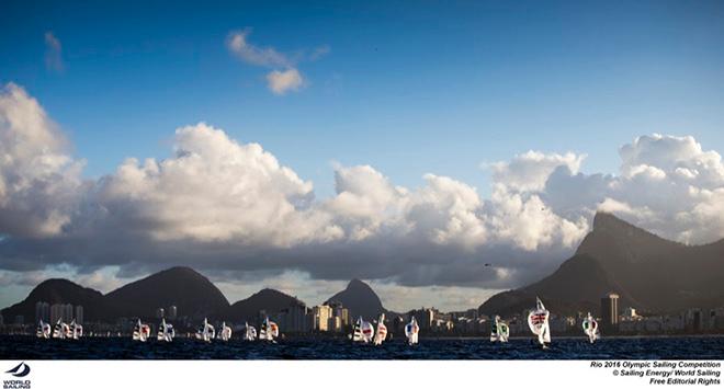 The Women’s 470 fleet heads downwind on the “Escola Naval” course - 2016 Rio Olympic and Paralympic Games © Sailing Energy/World Sailing