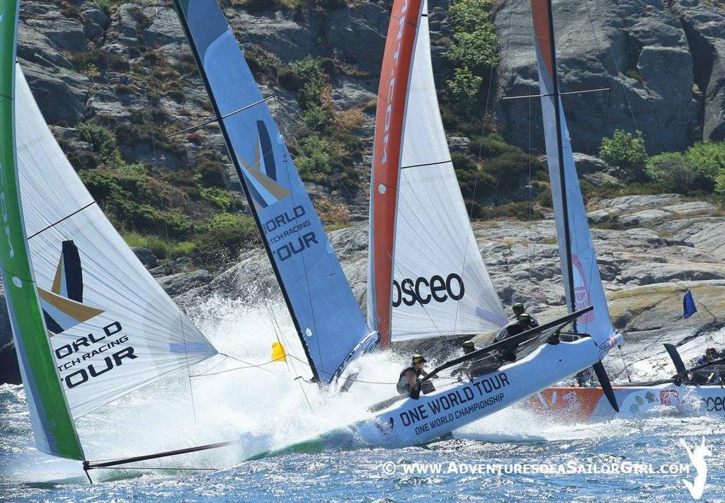 New Zealand's Chris Steele nosedives in the Semi-Final of the World Match Racing Championship - allowing Taylor Canfield (USA) through to the Finals photo copyright Nic Douglass / www.AdventuresofaSailorGirl.com taken at  and featuring the  class