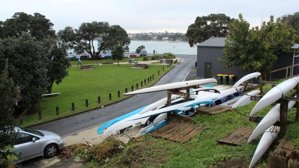 Waka Ama storage at Takapuna Beach reserve © SW