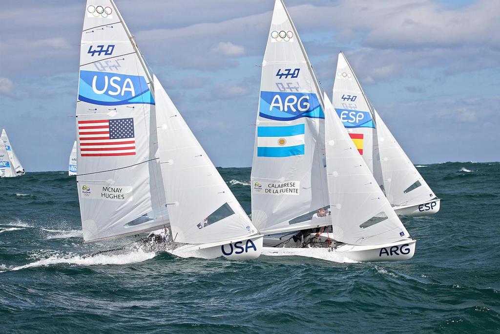 470 crews from USA, Argentina and Spain soon after the start of Race 3 of the Mens 470 photo copyright Richard Gladwell www.photosport.co.nz taken at  and featuring the  class