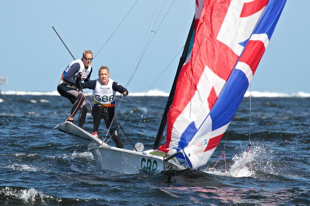 Charlotte Dodson and Sophie Ainsworth (GBR) complete a gybe in the Womens 49er FX - Day 6 photo copyright Richard Gladwell www.photosport.co.nz taken at  and featuring the  class