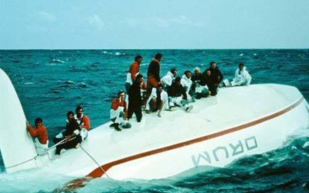 Drum - Simon Le Bon's maxi in the 1985 Fastnet (Chas second from left) © SW