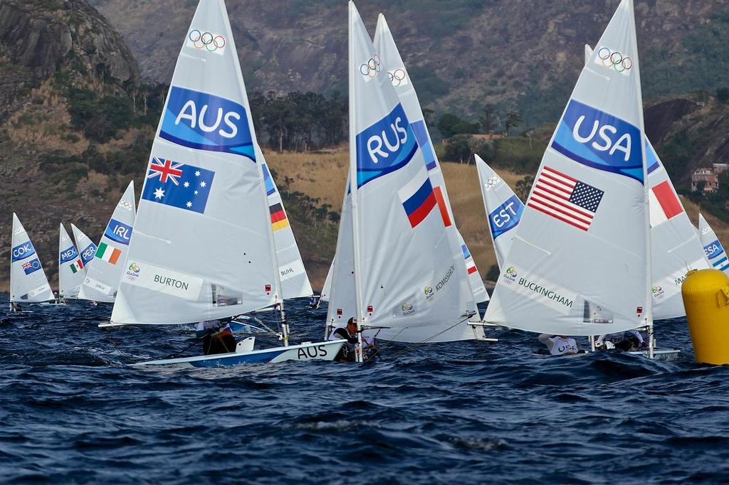 Tom Burton chases the front runners - Race 2, Laser Day 1, Guanabara Bay photo copyright Richard Gladwell www.photosport.co.nz taken at  and featuring the  class