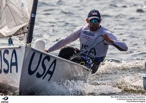 Finn athlete Caleb Paine racing on Day 2 in Rio de Janeiro. - 2016 Rio Olympic and Paralympic Games photo copyright Sailing Energy/World Sailing taken at  and featuring the  class