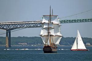 SSV Oliver Hazard Perry shows its stature next to jet skis and a 12-Metre on Narragansett Bay last week. photo copyright George Bekris http://www.georgebekris.com taken at  and featuring the  class