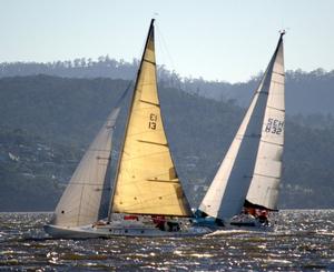 The old classic yacht Bronzewing leads Serenirty around the leeward mark - James Boag Winter Series photo copyright  Peter Campbell taken at  and featuring the  class