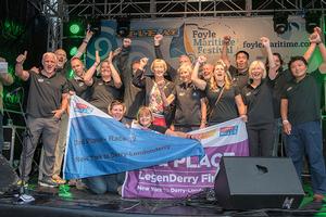 The Clipper Telemed crew celebrate third place in the New York to Derry-Londonderry transatlantic race and received their award at the Clipper Race LegenDerry Finale in Guildhall Square. photo copyright Martin McKeown, Clipper Race taken at  and featuring the  class