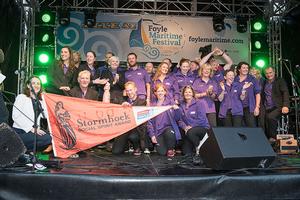 The Derry-Londonderry-Doire Clipper Yacht Crew celebrate after receiving the Stormhoek Social Spirit Award at the Clipper Race LegenDerry Finale in Guildhall Square. photo copyright Martin McKeown, Clipper Race taken at  and featuring the  class