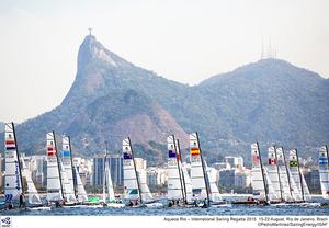 Nacra 17 fleet  - Aquece Rio - International Sailling Regatta 2015 photo copyright Pedro Martinez / Sailing Energy http://www.sailingenergy.com/ taken at  and featuring the  class